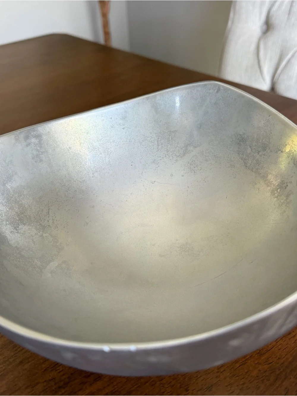 Modern Wavy Rim Silver Metal Decorative Bowl